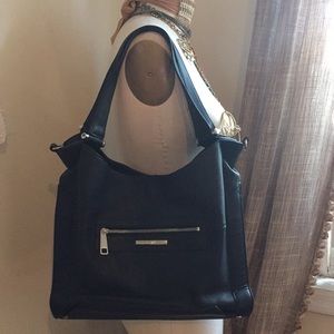 Nine West Black Genuine Leather Hobo Shoulder Bag